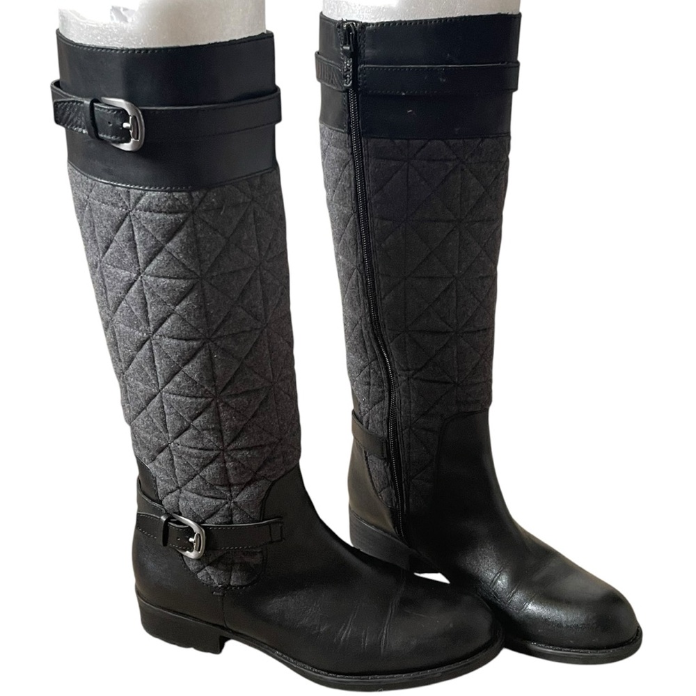 Franco Sarto Knee High Gray Quilted & Black Leather Low Heeled Boots Size 9 - Picture 12 of 14